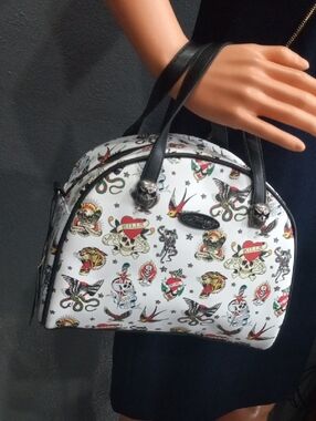 Ed Hardy Lunch Tote W/ Thermal Lining White & Black Tattoo-Print